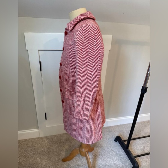 MODA INTERNATIONAL RED/CREAM WOOL BLEND PEACOAT - Picture 4 of 5